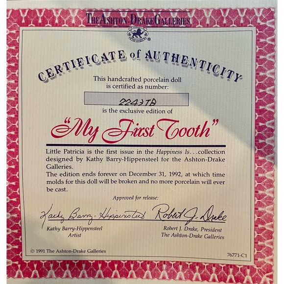 NIB Ashton Drake "My First Tooth" Porcelain Doll - Picture 6 of 7